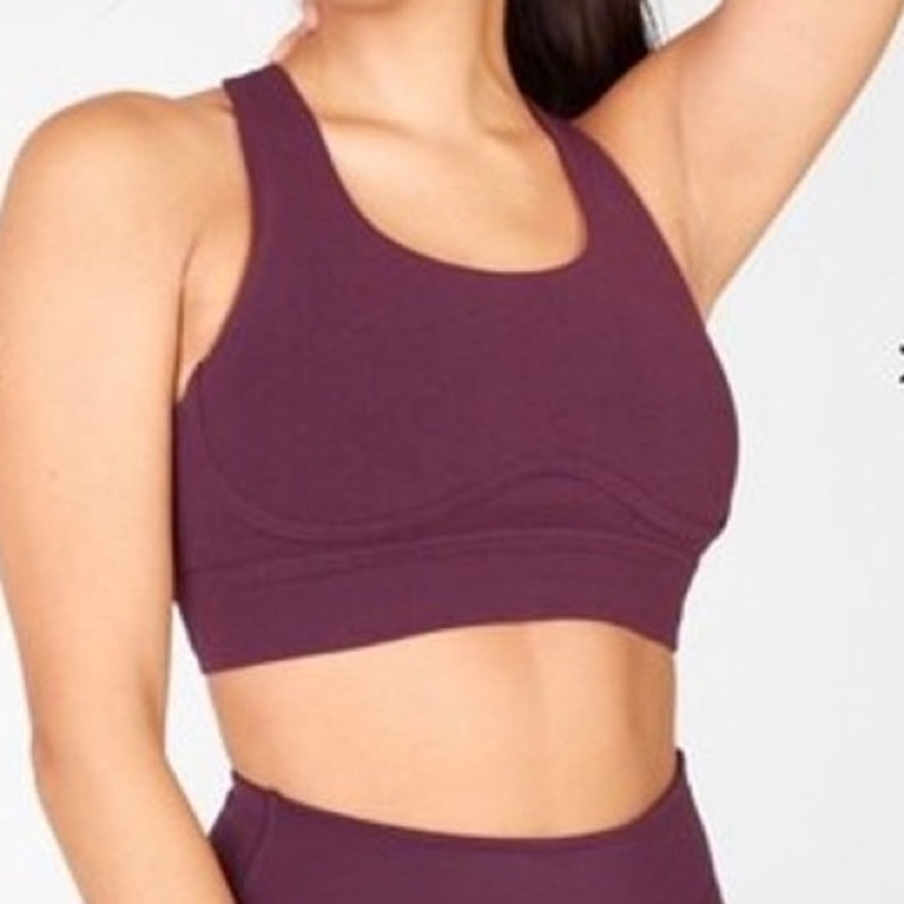 Fabletics - Freya SculptKnit Long Line Sports Bra - Burgundy Crossback - Small